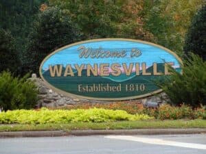 Sign welcoming visitors to Waynesville, established in 1810.