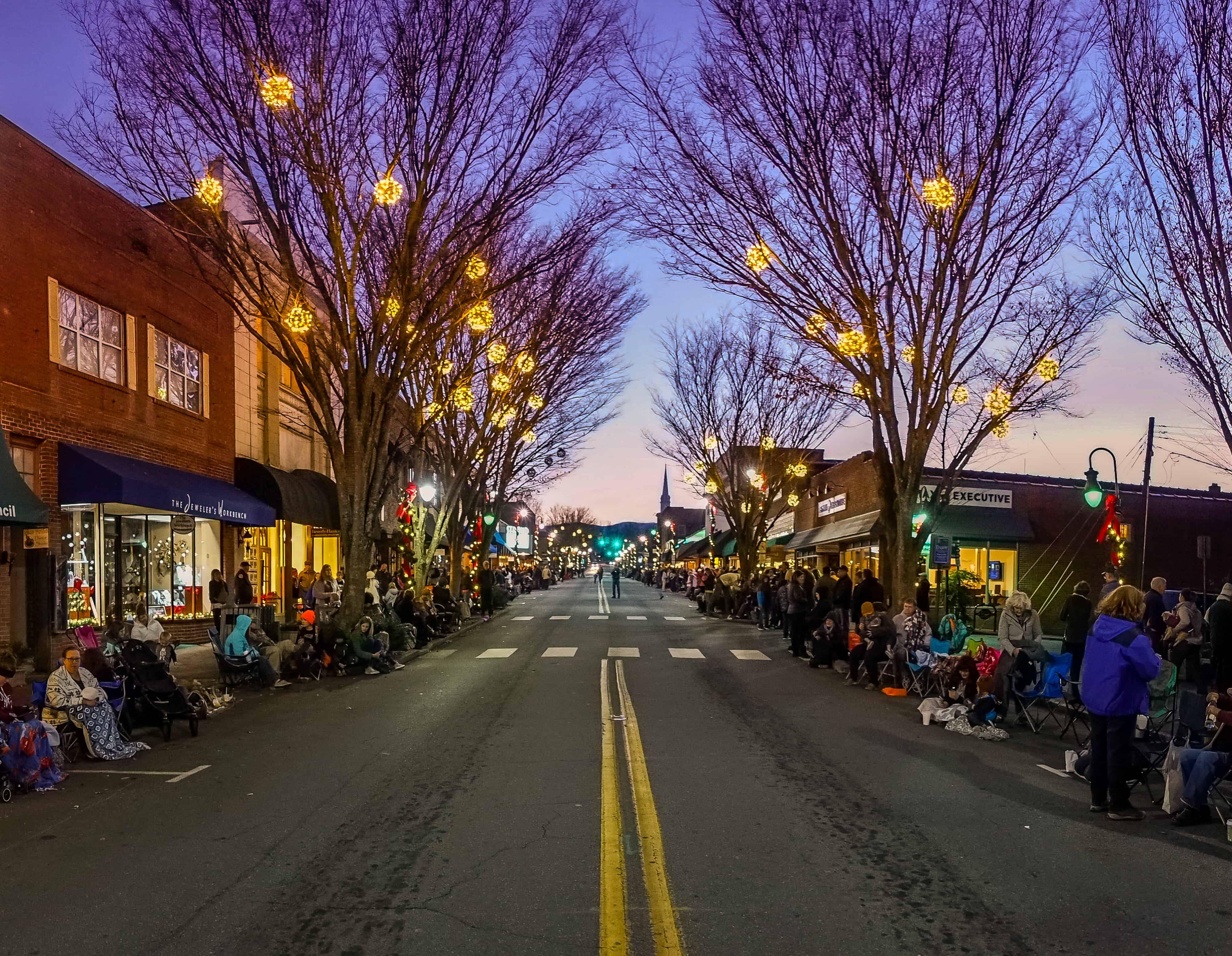 Waynesville Main Street at Night with Lights