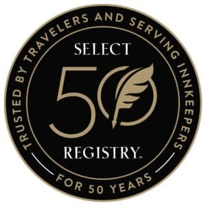 Logo of Select Registry, celebrating 50 years of trusted service to travelers and innkeepers.