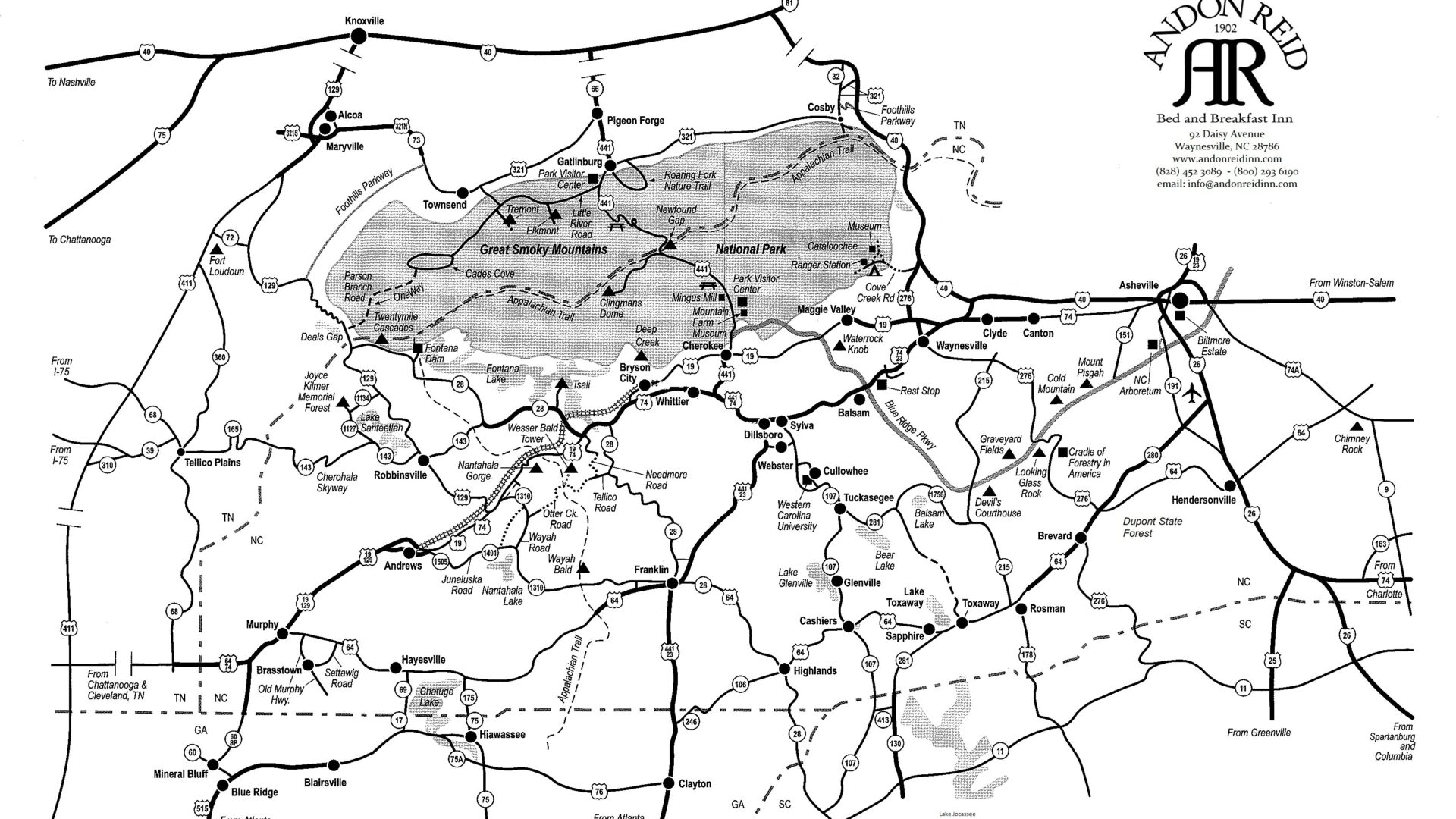 Western North Carolina Area Map with Detail