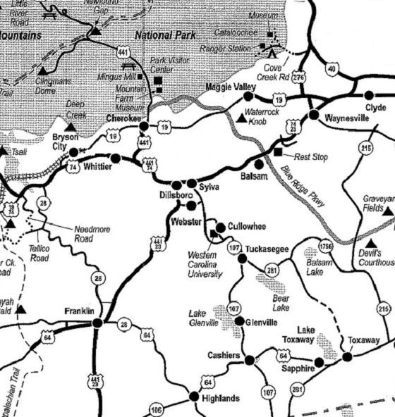 Mountain Towns Map Western NOrth Carolina