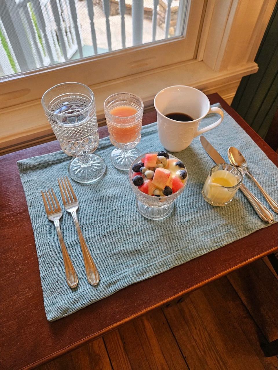 Watermelon and Blueberry Fruit Salad with Mint Creme Anglaise